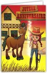 Carte Joyeux Anniversaire Fille Cowgirl Cowboy Cheval Enveloppe Jaune 12x17 5cm