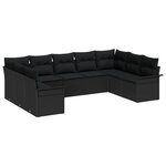 vidaXL Ensemble de 9 canapés de jardin avec coussins en rattan noir poly