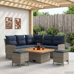 vidaXL Ensembles de meubles 6 Pièces Gris et bleu marine Rotin PE