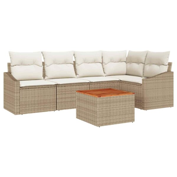 vidaXL Ensemble de canapé de jardin 6 Pièces Beige Poly rotin