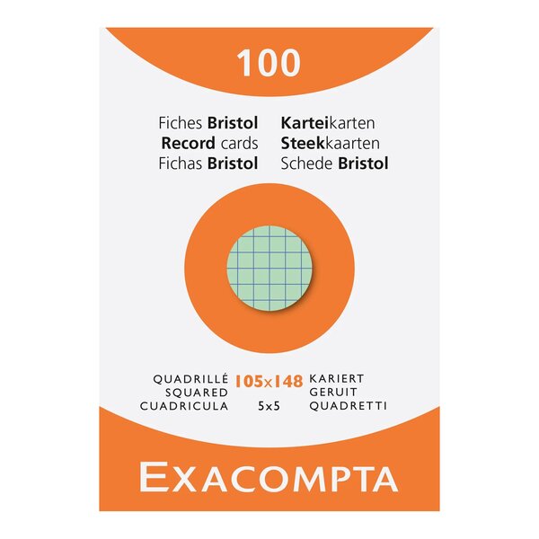 Étui De 100 Fiches - Bristol Quadrillé 5x5 105x148mm - Couleurs Assorties - X 10 - Exacompta