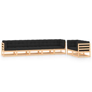 vidaXL Salon de jardin 7 Pièces avec coussins anthracite Pin massif
