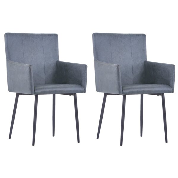 vidaXL Chaises à manger et accoudoirs lot de 2 gris similicuir daim