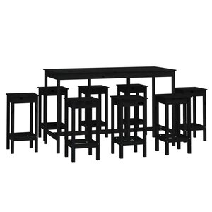 vidaXL Ensemble de bar 9 Pièces Noir Bois de pin massif