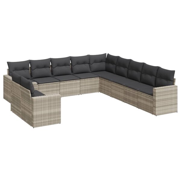vidaXL Salon de jardin 11 Pièces avec coussins gris clair résine tressée