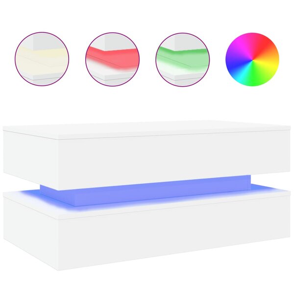 vidaXL Table basse avec lumières LED blanc 90x50x40 cm
