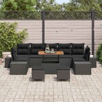 vidaXL Ensemble de canapé de jardin 10 Pièces Noir Poly rotin