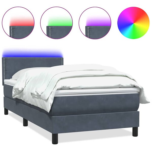 vidaXL Sommier à lattes de lit et matelas et LED gris foncé 80x220 cm velours
