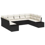vidaXL Ensemble de canapé de jardin 9 pièces avec coussins Noir en rattan synthétique