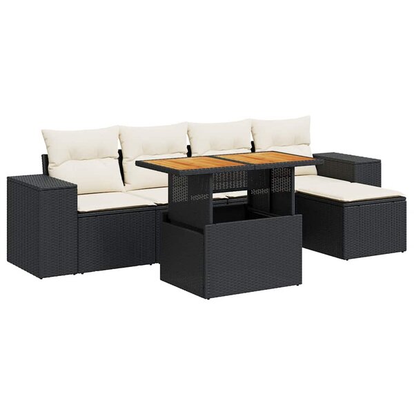 vidaXL Salon de jardin 6 Pièces avec coussins noir résine tressée