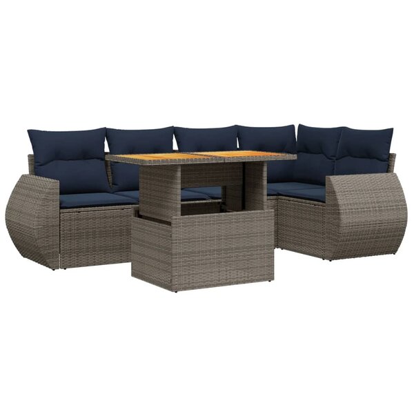 vidaXL Salon de jardin 6 Pièces avec coussins gris résine tressée