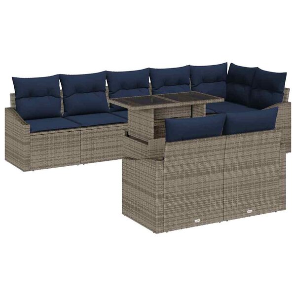 vidaXL Ensemble de canapé de jardin avec coussin 9 Pièces Gris et marine