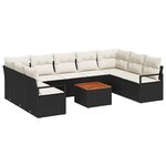 Ensemble de Canapés de Jardin vidaXL 10 Pièces avec Coussins Noir Poly Rotin Acacia