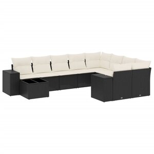 vidaXL Salon de jardin 10 Pièces avec coussins noir résine tressée