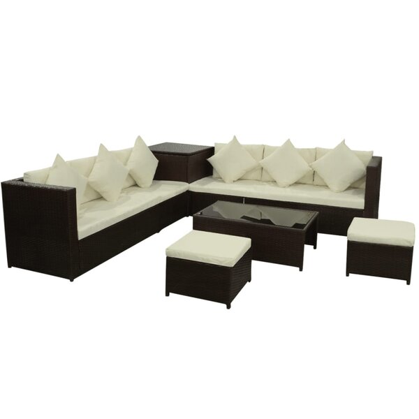 vidaXL Salon de jardin 8 Pièces avec coussins Résine tressée Marron