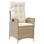 vidaXL Chaise inclinable de jardin avec coussins beige résine tressée
