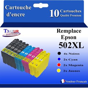 T3AZUR - 10x Cartouches compatibles avec Epson Expression Home XP-5100  XP-5105  XP-5115  XP-5150  XP-5155  502XL