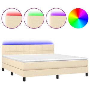 vidaXL Sommier à lattes de lit avec matelas LED Crème 160x200 cm Tissu