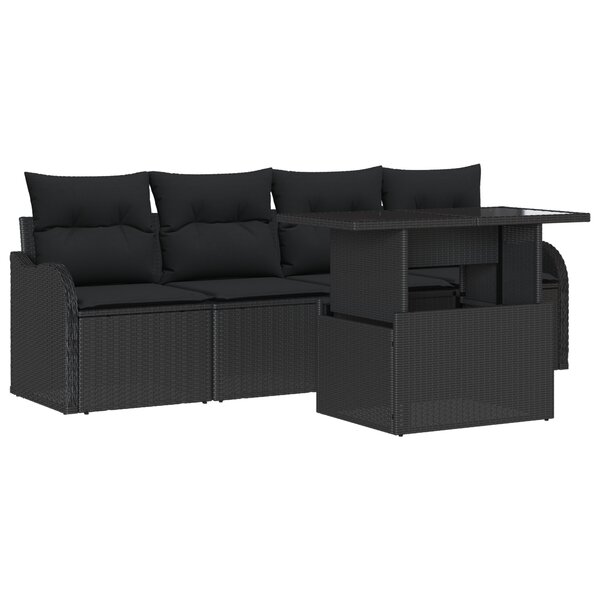 Ensemble de canapé de jardin 5 pièces vidaXL avec coussins en poly rattan noir