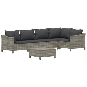 Salon de jardin meuble d'extérieur ensemble de mobilier 6 pièces avec coussins gris résine tressée 02_0016813
