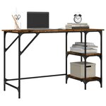 Bureau table poste de travail meuble d'ordinateur informatique étude chêne fumé 120 x 50 x 75 cm métal et bois d'ingénierie brun 02_0023572