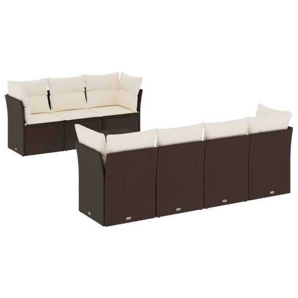 vidaXL Salon de jardin 8 Pièces avec coussins marron résine tressée