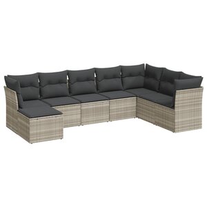 vidaXL Salon de jardin 8 Pièces avec coussins gris clair résine tressée