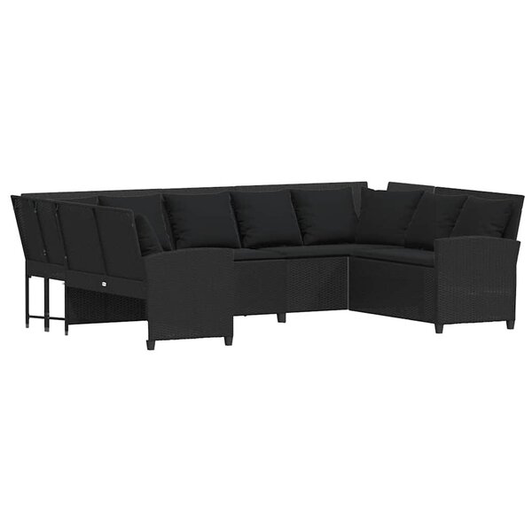 vidaXL Canapé de jardin avec coussins Noir Résine tressée