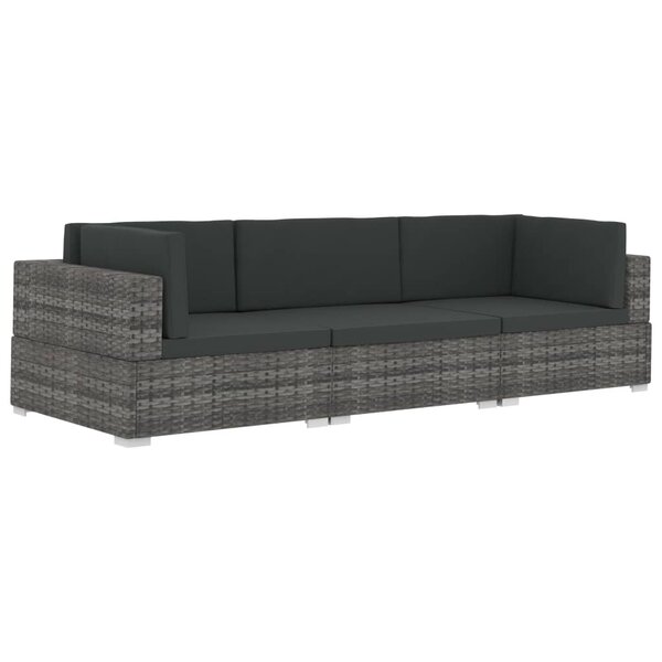 vidaXL Salon de jardin avec coussins 3 Pièces résine tressée gris