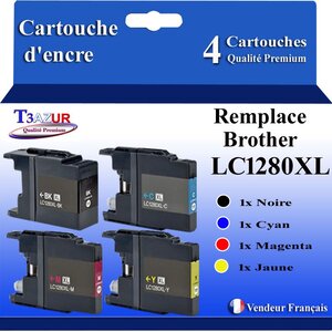 T3AZUR -Lot de 4 Cartouches compatibles avec Brother LC1240 / LC1280 XL pour Brother MFC-J6910CDW  MFC-J6910DW  MFC-J825DW