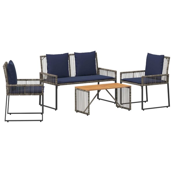 vidaXL Ensemble de meubles d'extérieur 9 Pièces Gris et bleu marine