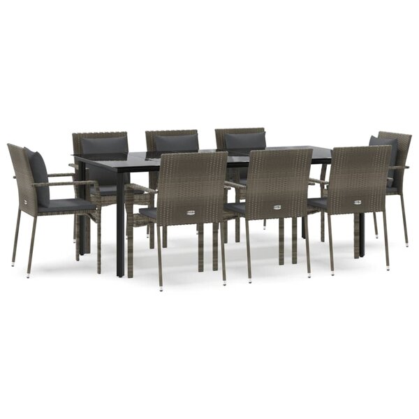 vidaXL Ensemble à manger de jardin 9Pièces et coussins noir et gris