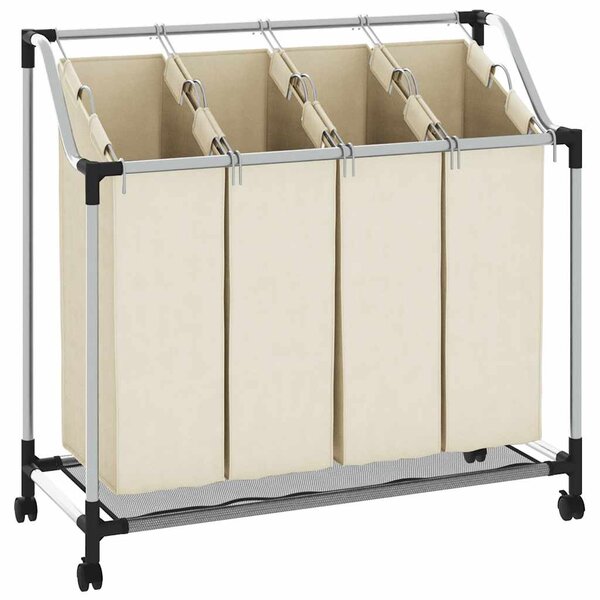 vidaXL Trieuse à linge avec 4 sacs Crème Acier