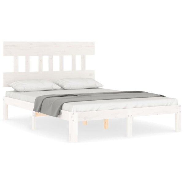 vidaXL Cadre de lit avec tête de lit blanc petit double bois massif