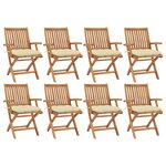 vidaXL Chaises pliables de jardin avec coussins lot de 8 Teck solide