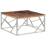vidaXL Table basse argenté inox et bois de mélèze massif