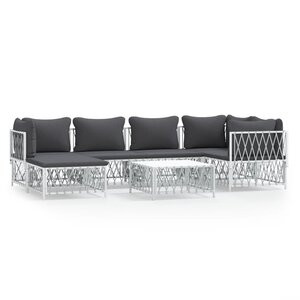 vidaXL Salon de jardin 7 Pièces avec coussins blanc acier