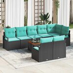 vidaXL Ensemble de canapé de jardin avec coussin 9 Pièces Noir Poly rotin