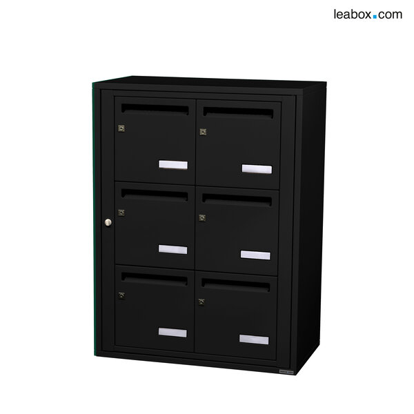 Bloc collectif Leabox 2x3 grade 3 simple face intérieur mural noir 9005 finition brillante