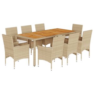 vidaXL Ensemble à manger de jardin et coussins 9Pièces beige rotin acacia