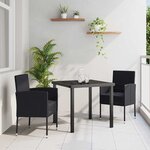 vidaXL Ensemble de salle à manger pour jardin 3 Pièces Noir Poly rotin