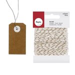 Etiquettes kraft 5 5 cm avec fil métal et ficelle dorée & blanche 15 m