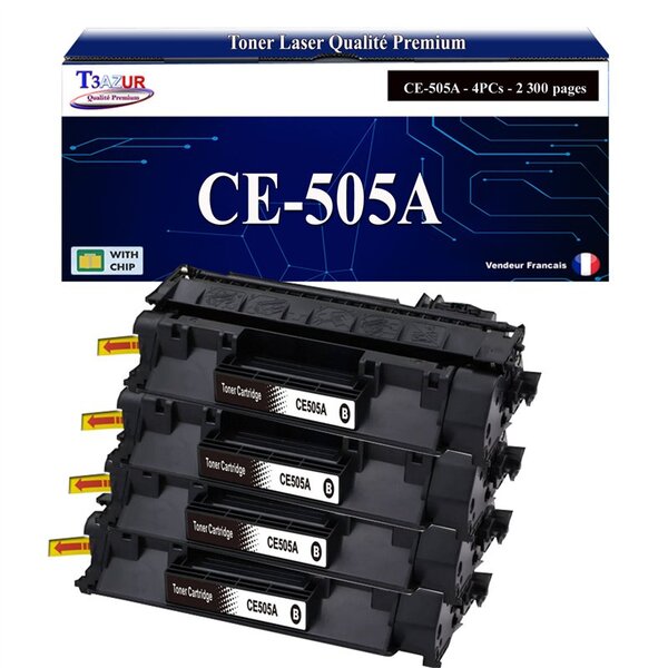 T3AZUR -4x Toners compatibles avec HP CE505A (05A) pour HP LaserJet P2030  P2035  P2035N  P2050  P2050D  P2055  P2055D  P2055DN  P2055