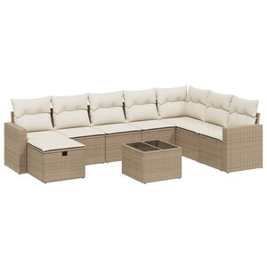 vidaXL Salon de jardin avec coussins 9 Pièces beige résine tressée
