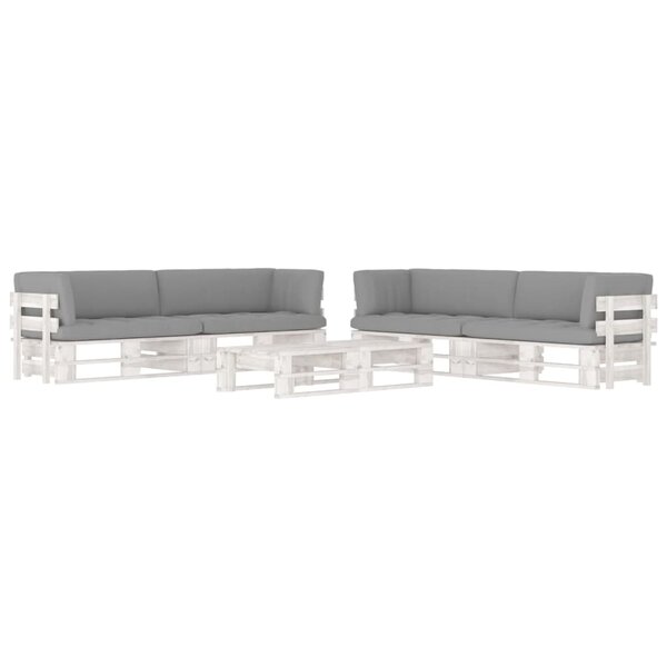 Salon de jardin meuble d'extérieur ensemble de mobilier palette 6 pièces et coussins pin imprégné de blanc 02_0018468