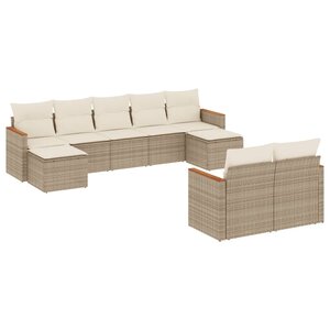 vidaXL Salon de jardin avec coussins 9 Pièces beige résine tressée