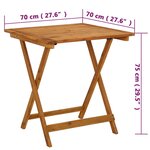 Vidaxl table pliable de jardin 70x70x75 cm bois d'acacia massif