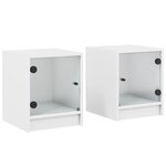 vidaXL Tables de chevet avec portes en verre 2 Pièces blanc 35x37x42 cm