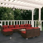 vidaXL Salon de jardin 10 Pièces avec coussins marron résine tressée