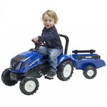 Falk tracteur à pédales à chevaucher new holland avec remorque bleu